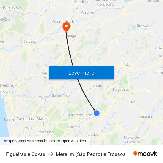 Figueiras e Covas to Merelim (São Pedro) e Frossos map