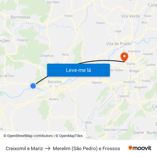 Creixomil e Mariz to Merelim (São Pedro) e Frossos map
