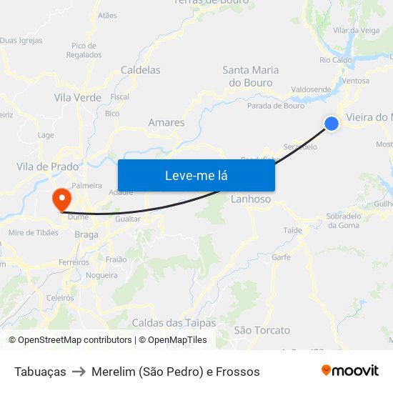 Tabuaças to Merelim (São Pedro) e Frossos map