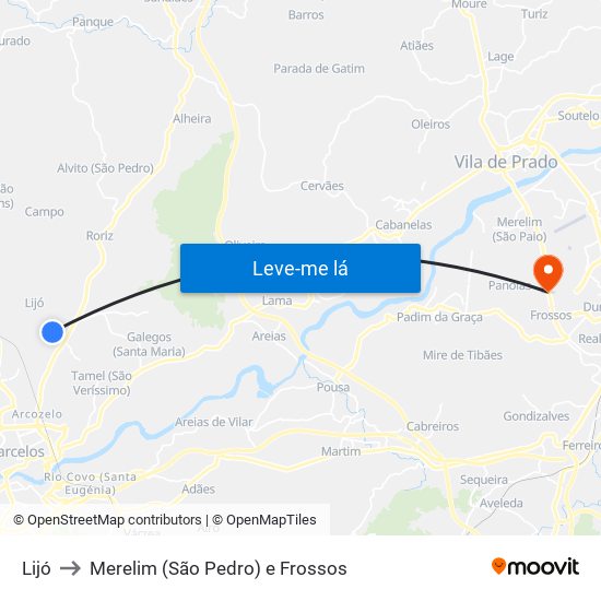 Lijó to Merelim (São Pedro) e Frossos map