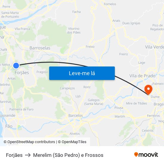 Forjães to Merelim (São Pedro) e Frossos map