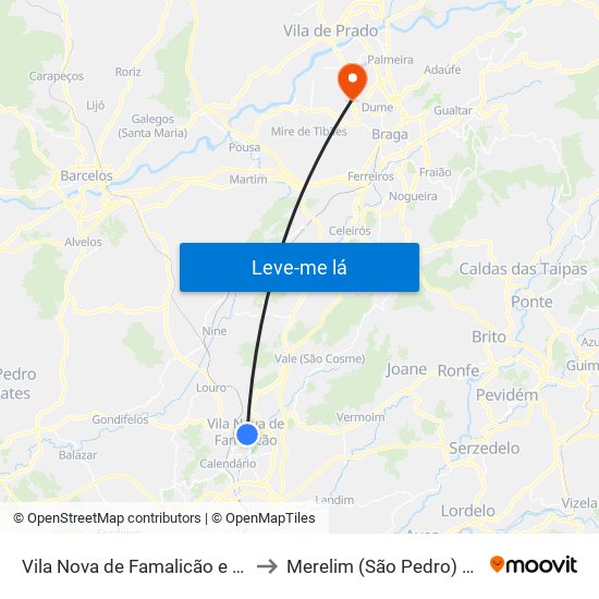 Vila Nova de Famalicão e Calendário to Merelim (São Pedro) e Frossos map