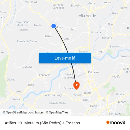 Atiães to Merelim (São Pedro) e Frossos map