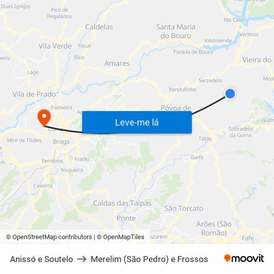 Anissó e Soutelo to Merelim (São Pedro) e Frossos map