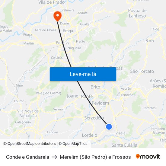 Conde e Gandarela to Merelim (São Pedro) e Frossos map