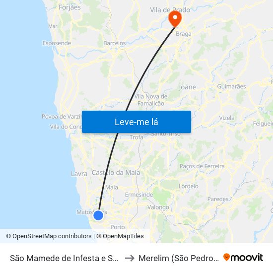 São Mamede de Infesta e Senhora da Hora to Merelim (São Pedro) e Frossos map