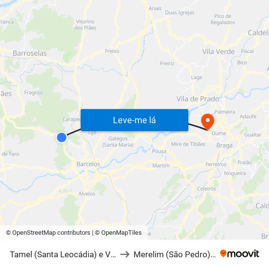 Tamel (Santa Leocádia) e Vilar do Monte to Merelim (São Pedro) e Frossos map