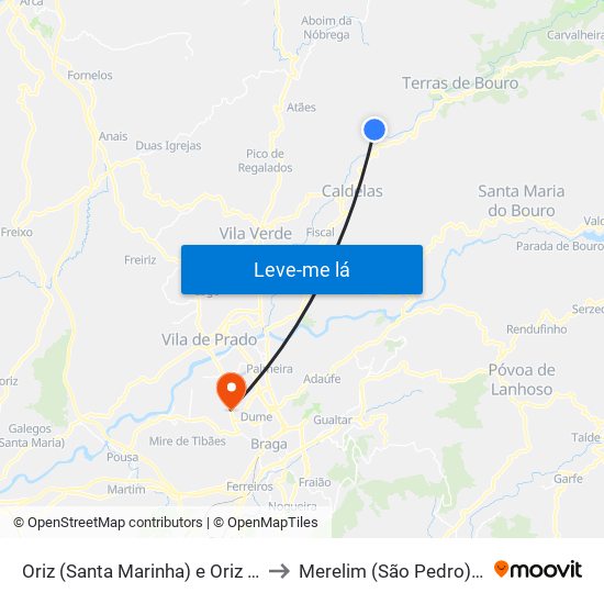 Oriz (Santa Marinha) e Oriz (São Miguel) to Merelim (São Pedro) e Frossos map