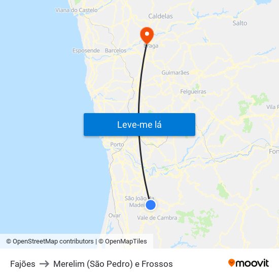 Fajões to Merelim (São Pedro) e Frossos map