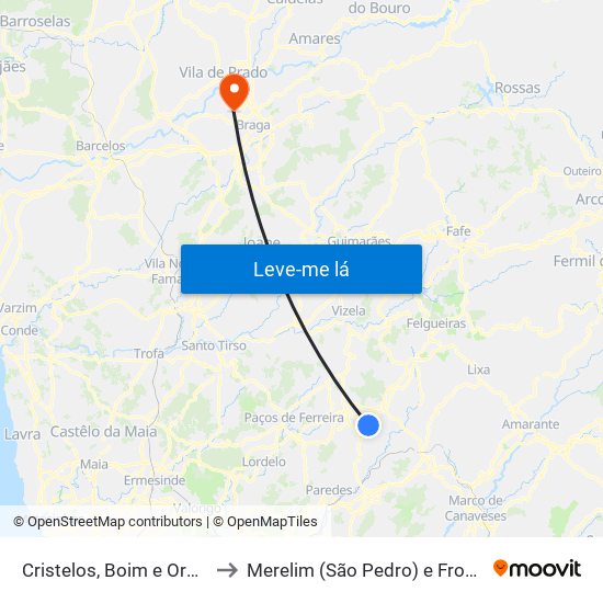 Cristelos, Boim e Ordem to Merelim (São Pedro) e Frossos map