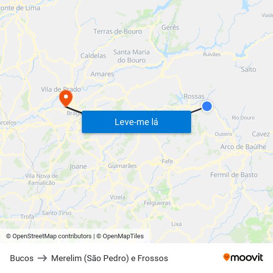 Bucos to Merelim (São Pedro) e Frossos map
