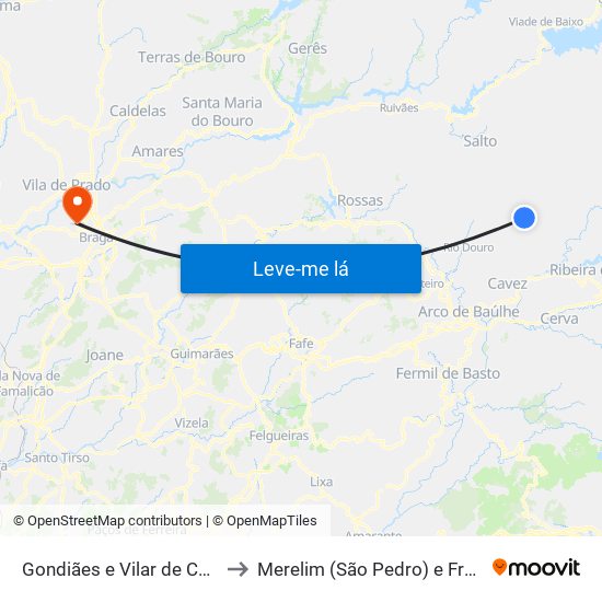 Gondiães e Vilar de Cunhas to Merelim (São Pedro) e Frossos map