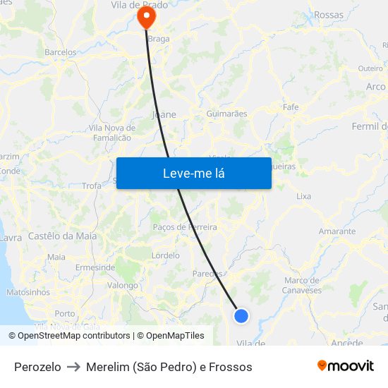 Perozelo to Merelim (São Pedro) e Frossos map