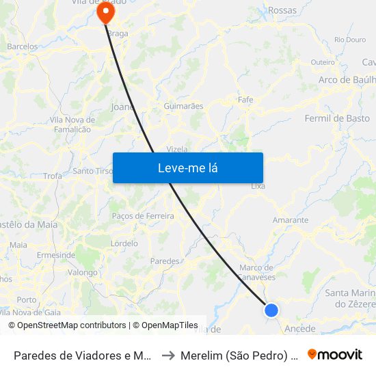 Paredes de Viadores e Manhuncelos to Merelim (São Pedro) e Frossos map