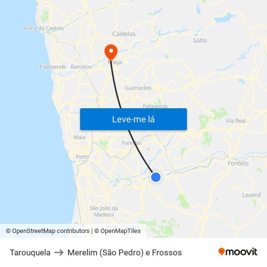 Tarouquela to Merelim (São Pedro) e Frossos map