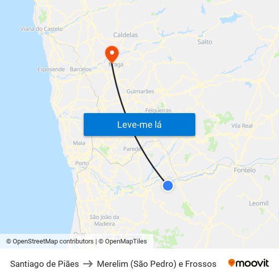 Santiago de Piães to Merelim (São Pedro) e Frossos map