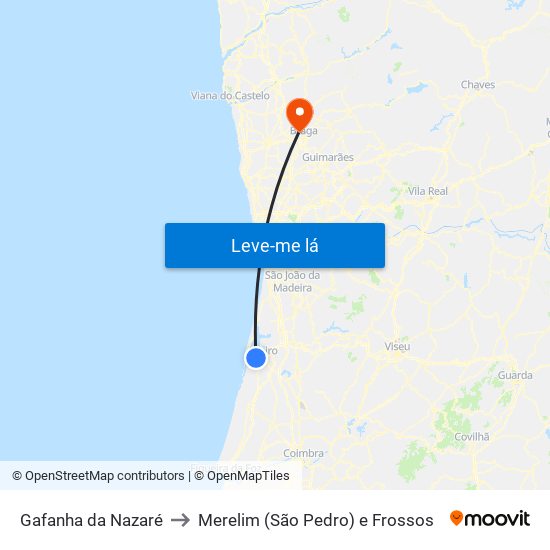 Gafanha da Nazaré to Merelim (São Pedro) e Frossos map