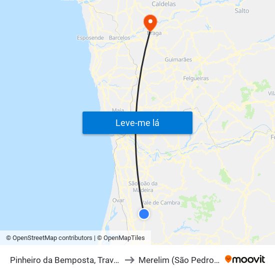 Pinheiro da Bemposta, Travanca e Palmaz to Merelim (São Pedro) e Frossos map