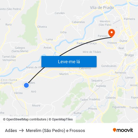 Adães to Merelim (São Pedro) e Frossos map