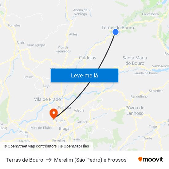 Terras de Bouro to Merelim (São Pedro) e Frossos map