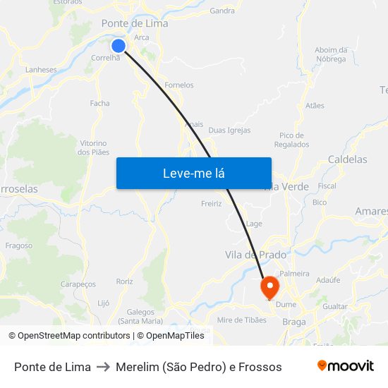 Ponte de Lima to Merelim (São Pedro) e Frossos map