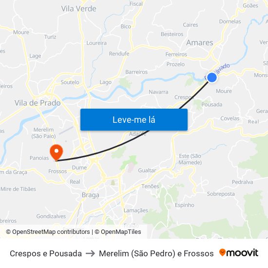 Crespos e Pousada to Merelim (São Pedro) e Frossos map