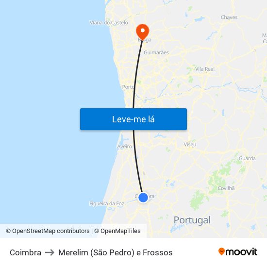 Coimbra to Merelim (São Pedro) e Frossos map