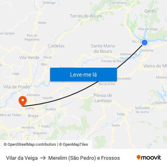 Vilar da Veiga to Merelim (São Pedro) e Frossos map