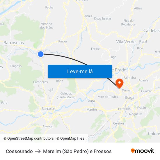 Cossourado to Merelim (São Pedro) e Frossos map