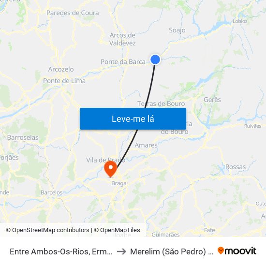 Entre Ambos-Os-Rios, Ermida e Germil to Merelim (São Pedro) e Frossos map