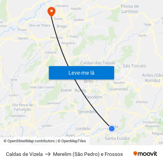 Caldas de Vizela to Merelim (São Pedro) e Frossos map