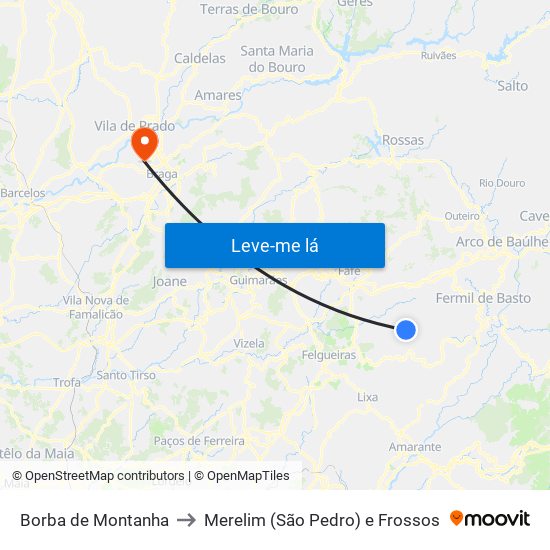 Borba de Montanha to Merelim (São Pedro) e Frossos map