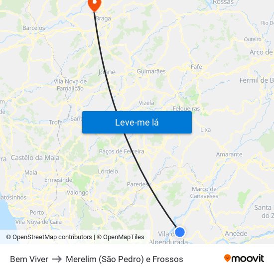 Bem Viver to Merelim (São Pedro) e Frossos map