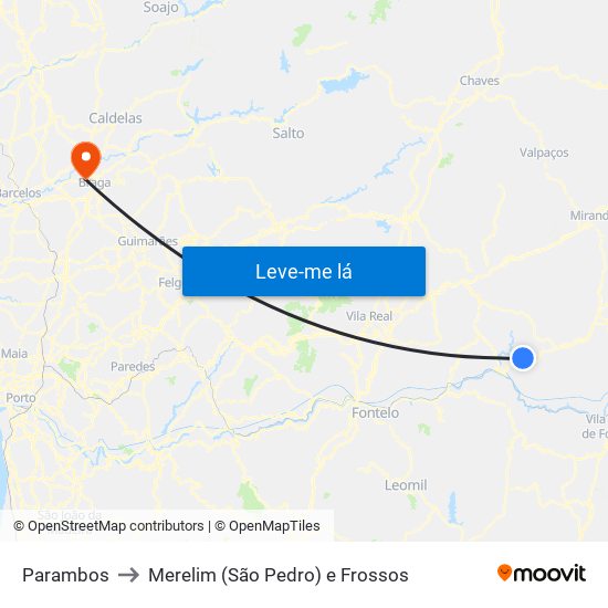 Parambos to Merelim (São Pedro) e Frossos map