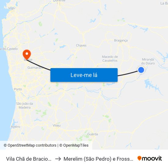 Vila Chã de Braciosa to Merelim (São Pedro) e Frossos map