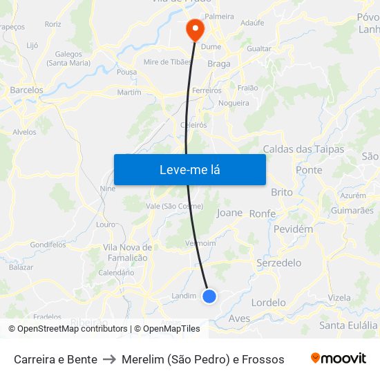 Carreira e Bente to Merelim (São Pedro) e Frossos map