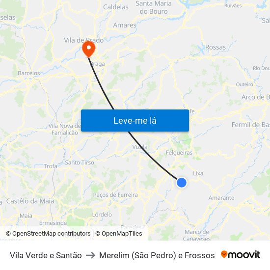 Vila Verde e Santão to Merelim (São Pedro) e Frossos map