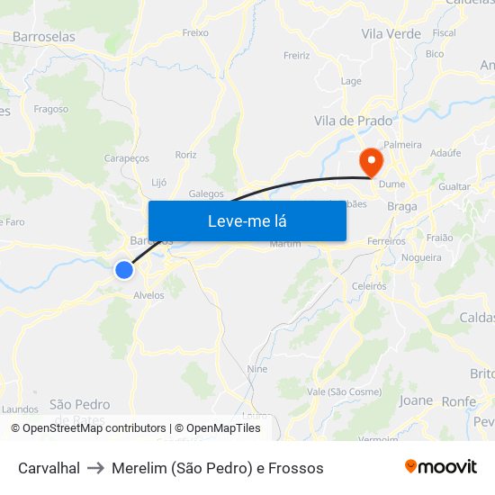 Carvalhal to Merelim (São Pedro) e Frossos map