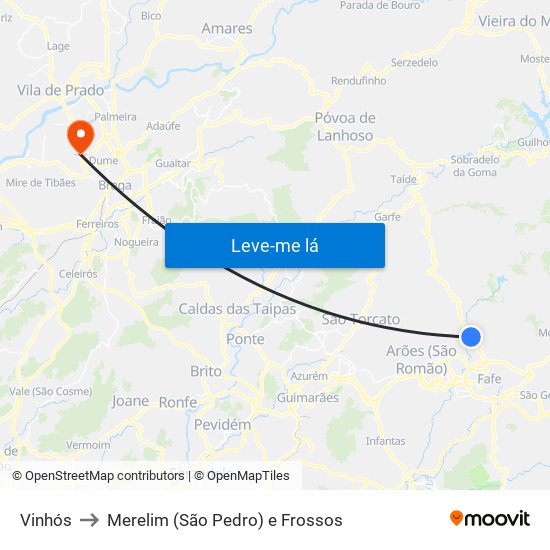 Vinhós to Merelim (São Pedro) e Frossos map