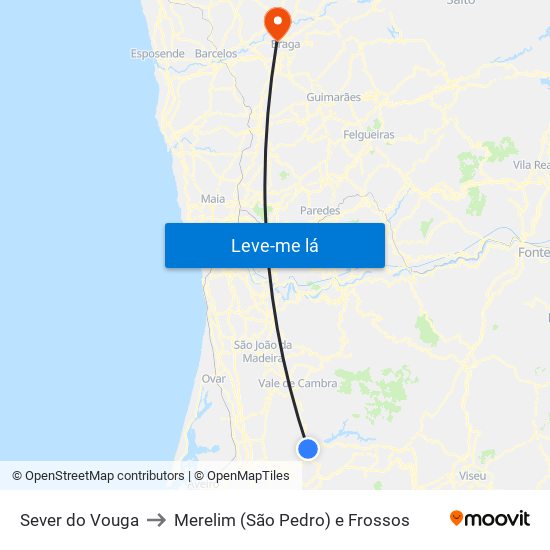 Sever do Vouga to Merelim (São Pedro) e Frossos map