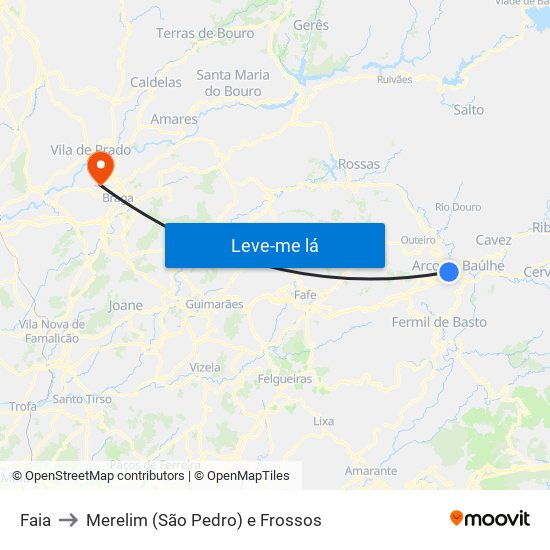 Faia to Merelim (São Pedro) e Frossos map