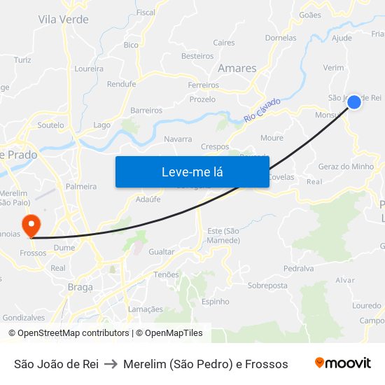 São João de Rei to Merelim (São Pedro) e Frossos map