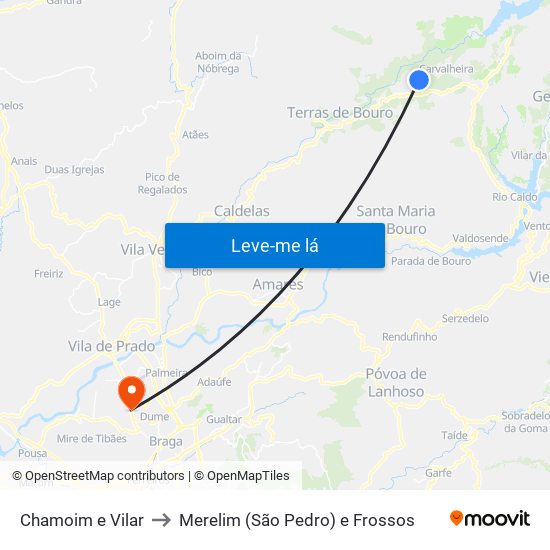 Chamoim e Vilar to Merelim (São Pedro) e Frossos map