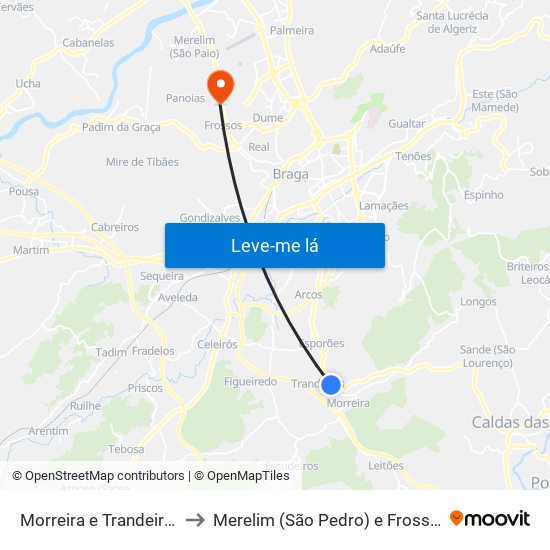 Morreira e Trandeiras to Merelim (São Pedro) e Frossos map