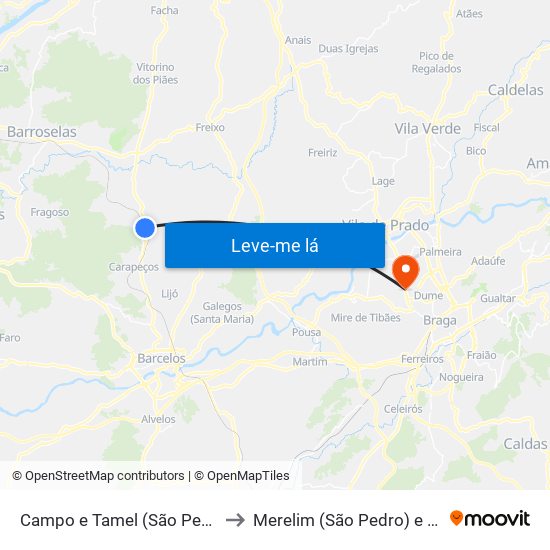 Campo e Tamel (São Pedro Fins) to Merelim (São Pedro) e Frossos map