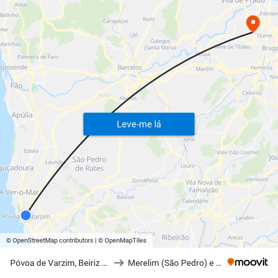 Póvoa de Varzim, Beiriz e Argivai to Merelim (São Pedro) e Frossos map