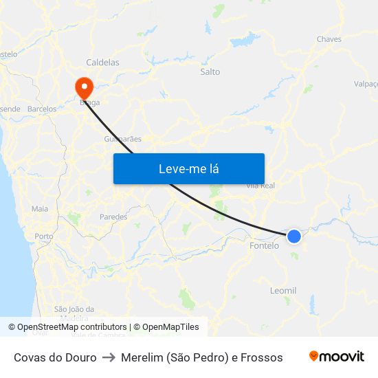 Covas do Douro to Merelim (São Pedro) e Frossos map