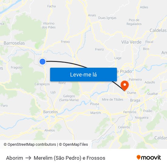 Aborim to Merelim (São Pedro) e Frossos map