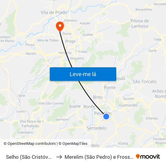 Selho (São Cristóvão) to Merelim (São Pedro) e Frossos map