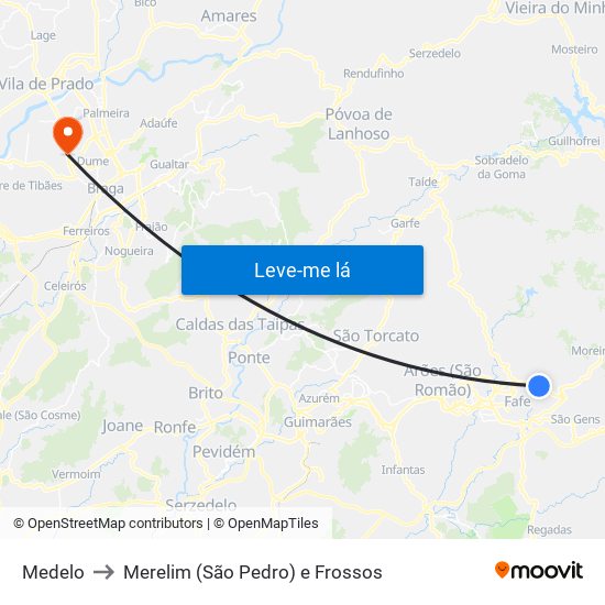 Medelo to Merelim (São Pedro) e Frossos map